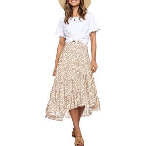 Beige Midi Flowy Skirt
